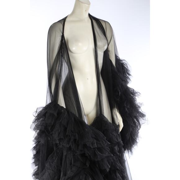 Black Sheer Tulle Puffy Robe Gown Dramatic Layered Boudoir Photoshoot Dress S - Picture 15 of 16